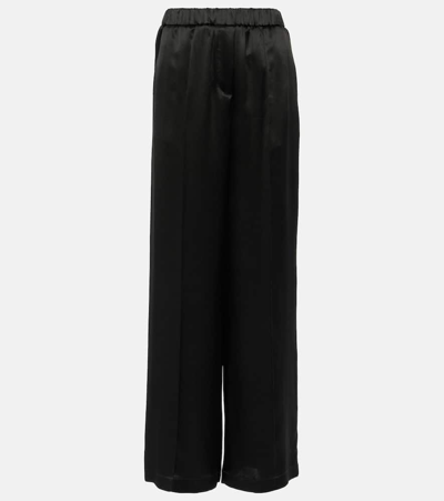 Loewe Mid-rise Silk Satin Wide-leg Pants In Black