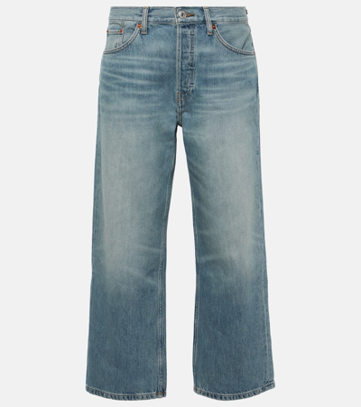 Re/done Loose Mid-rise Cropped Straight Jeans In Blue