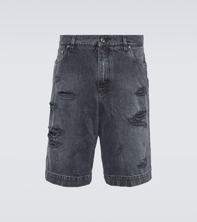 Dolce & Gabbana Distressed Denim Shorts In Blue
