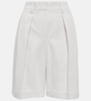 Shop Brunello Cucinelli Pleated Cotton And Linen Bermuda Shorts In White