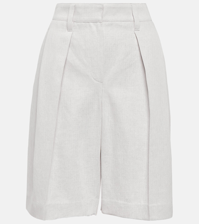 Brunello Cucinelli Pleated Cotton And Linen Bermuda Shorts In White