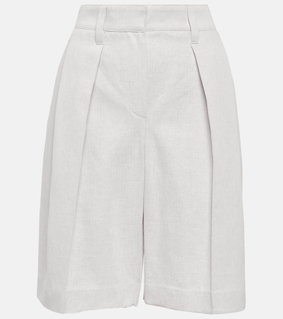 Brunello Cucinelli Pleated Cotton And Linen Bermuda Shorts In Weiss