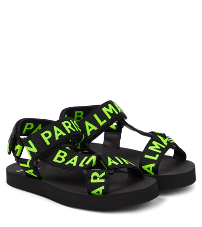 Balmain Kids' Logo Sandals In Black