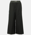 Loewe Women's Crop Logo Band Wide-leg Trousers In Grey