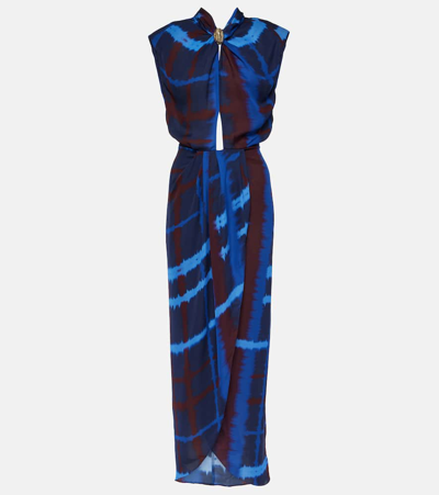 Johanna Ortiz Inspiring Vistas Check Draped Sleeveless Maxi Dress In Tartan Cobalt Win