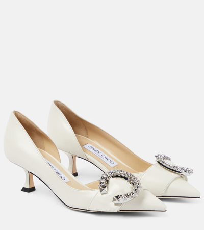 Jimmy Choo Melva 50 Embellished Leather Pumps In White