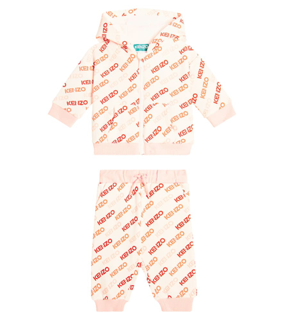 Kenzo Babies' Logo-print Cotton Tracksuit Set In Neutrals