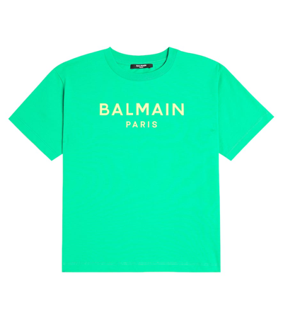 Balmain Kids' Logo Cotton Jersey T-shirt In Green