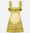 Zimmermann Matchmaker Cutout Ruffled Printed Linen Mini Dress In Yellow