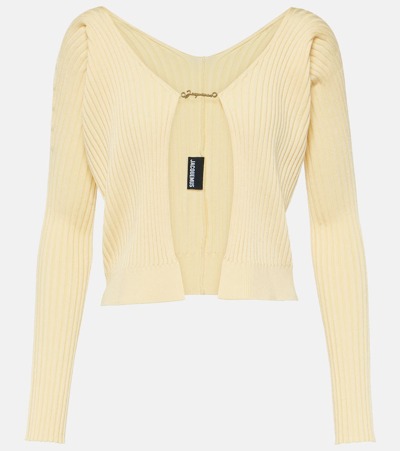 Jacquemus La Maille Pralù Longue Ribbed-knit Cardigan In Yellow
