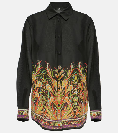 Etro Kaleidoscope-print Long-sleeve Button-front Voile Shirt In Print Floral Black