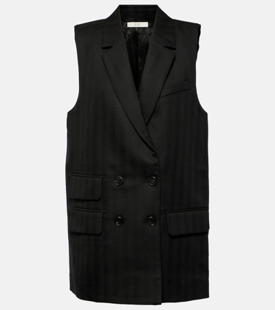 Co Double-breasted Herringbone Waistcoat In Black