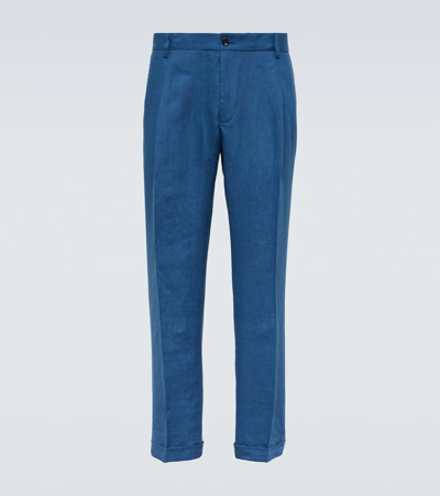Dolce & Gabbana Linen Slim Trousers In Blue