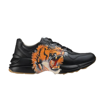Pre-owned Gucci Rhyton Leather 'tiger Print' In Black