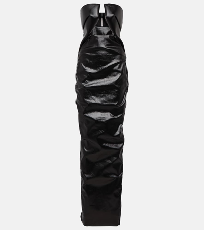 RICK OWENS PRONG CUTOUT COATED DENIM GOWN