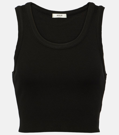 Agolde Ribbed-knit Sleeveless Top In Black