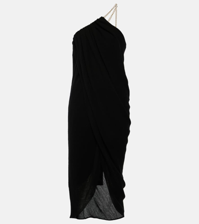 Chloé Draped One-shoulder Jersey Dress With Chain Detail In Noir
