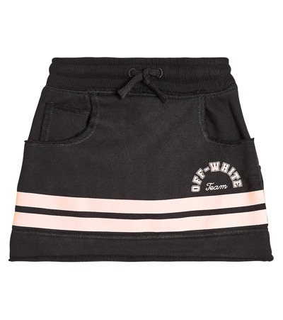 Off-white Kids' Logo Striped Cotton Jersey Skirt In Black