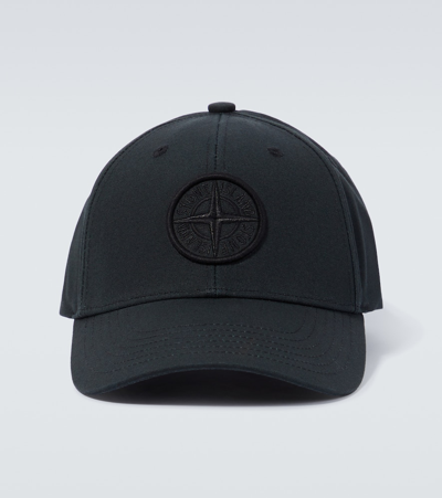 Stone Island Cap With Front Logo Embroidery In Black