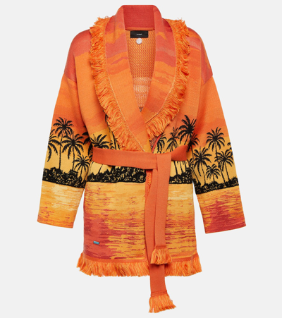Alanui Wool And Silk Jacquard Cardigan In Multicoloured