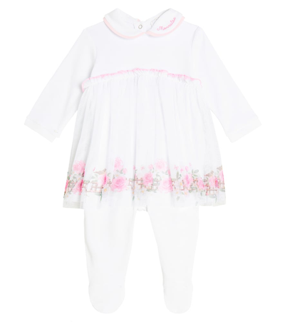 Monnalisa Baby Floral-embellished Cotton Bodysuit In White