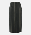 Alessandra Rich Pinstriped Light Wool Midi Skirt In White