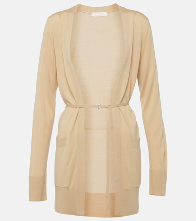 Chloé Belted Wool Cardigan In Beige