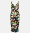 Dolce & Gabbana Ruched Floral-print Stretch-silk Charmeuse Midi Dress In Multicoloured