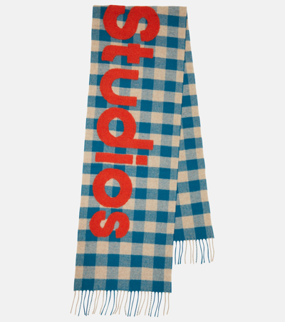 Acne Studios Logo Checked Wool-blend Scarf In Multi