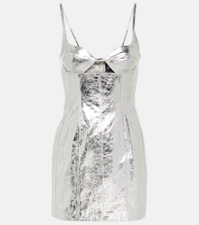 David Koma Metallic Crushed Leather Mini Dress In Silver