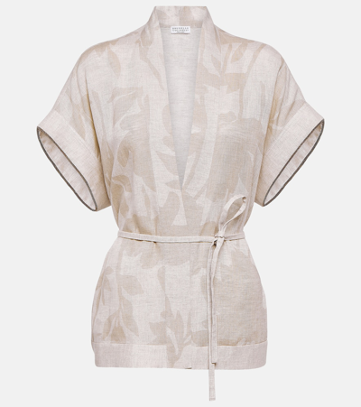 Brunello Cucinelli Linen Top In Beige