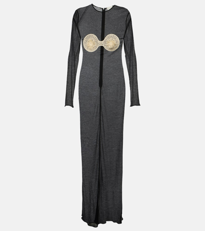 Magda Butrym Crochet-trimmed Jersey Maxi Dress In Black