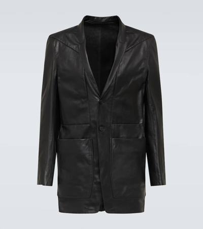 Rick Owens Lido Single-breasted Leather Blazer In Black