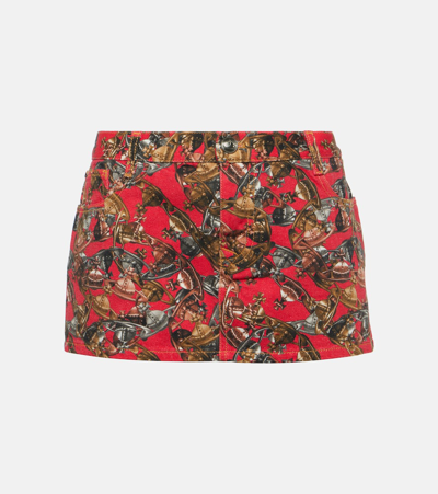 Vivienne Westwood Printed Cotton Skirt In Burgundy