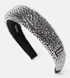 Miu Miu Logo Crystal-embellished Headband In Metallic