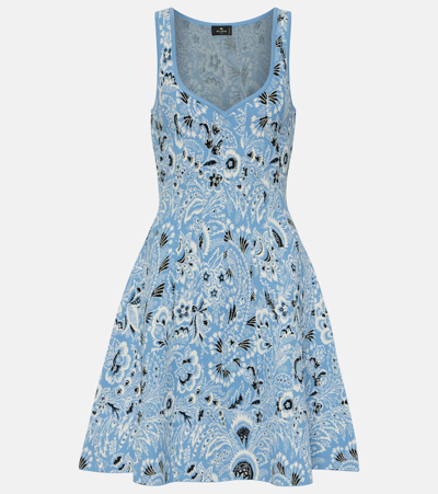 Etro Paisley Knitted Jacquard Minidress In Blue