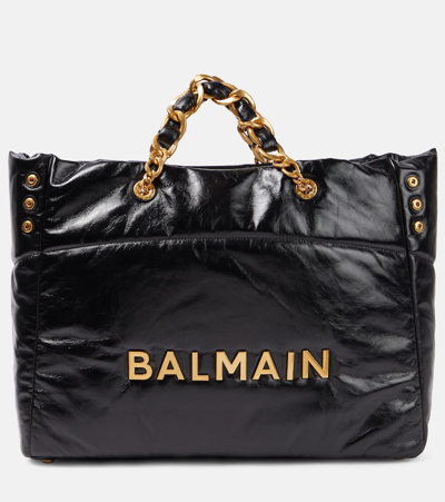 Balmain 1945 Padded Leather Tote Bag In Black