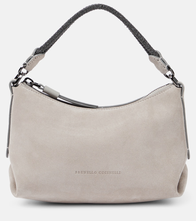 Brunello Cucinelli Small Leather Shoulder Bag In Grey