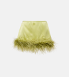 Miu Miu Feather-trimmed Satin Miniskirt In Green