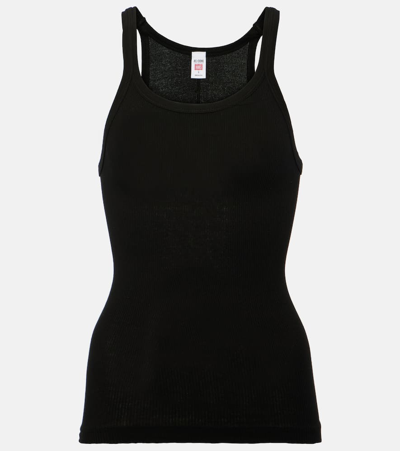 Re/done Ribbed-knit Cotton Jersey Tank Top In Black