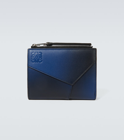 Loewe Puzzle Slim Leather Wallet In Blue