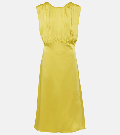 Jil Sander Green Plastron Gathered Midi Dress In Yellow