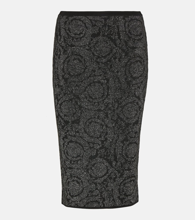 Versace Barocco Knit Midi Skirt In Black