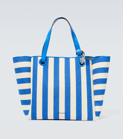 Jw Anderson Striped Leather-trimmed Canvas Tote Bag In Orange