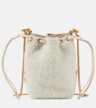 Chloé Marcie Small Shearling Bucket Bag In White