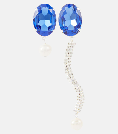 Magda Butrym Asymmetric Crystal And Pearl Drop Earrings In Blue