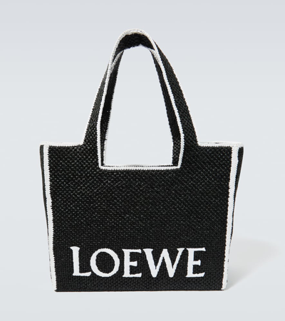 Loewe Large Logo Raffia Tote Bag In Black