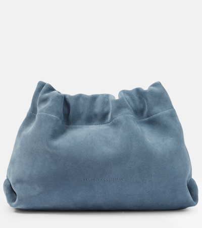 Brunello Cucinelli Suede Shoulder Bag In Blue