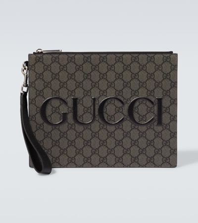 Gucci Gg Canvas Pouch With Strap In Metallic