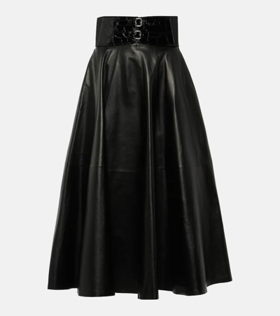 Alaïa High-rise Leather Midi Skirt In Black